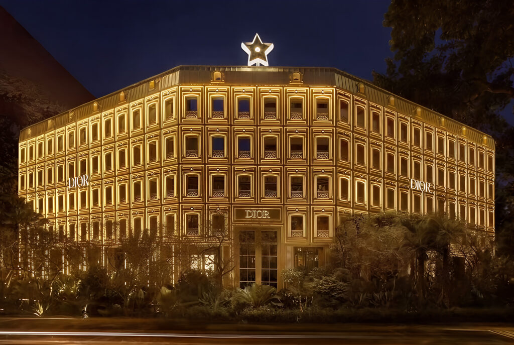 luxury gold glass mosaic facade for Dior Gold House in Bangkok Thailand