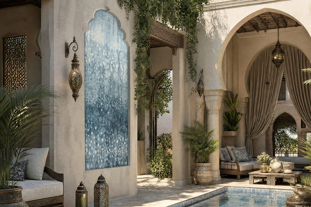 Luxury residential outdoor mosaic wall design