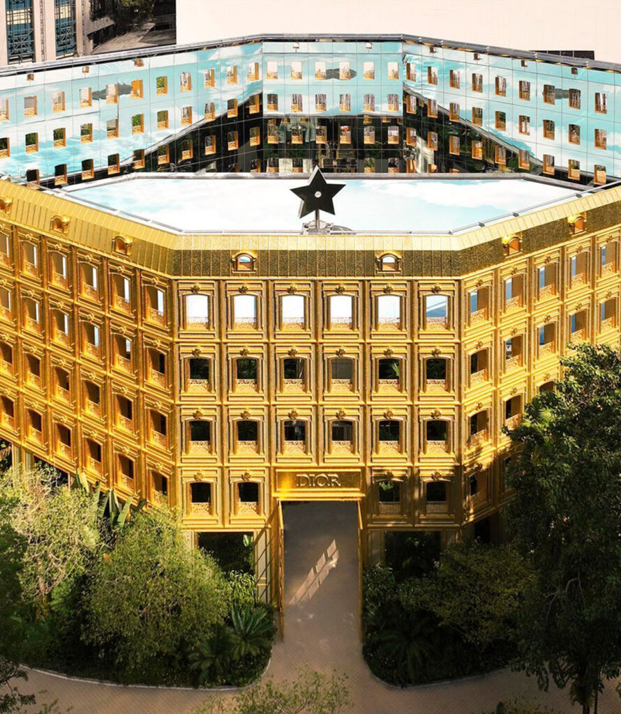 Full exterior building façade of Dior Gold House in Bangkok by JNJmosaic