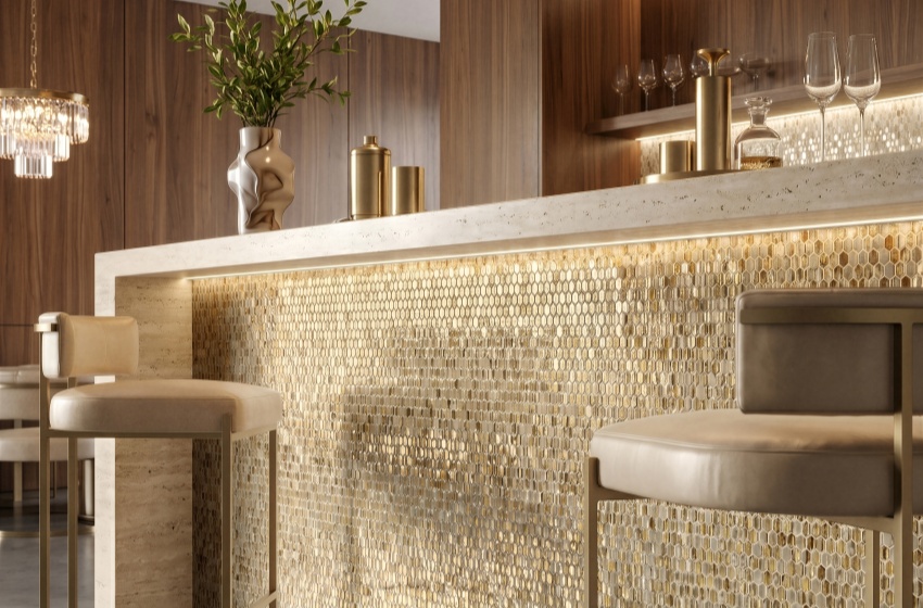 commercial mosaic bar counter installation