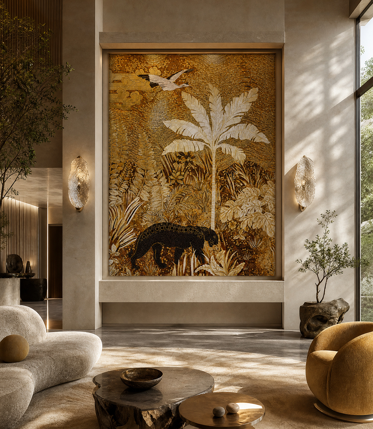 artistic mosaic feature wall for luxury living room
