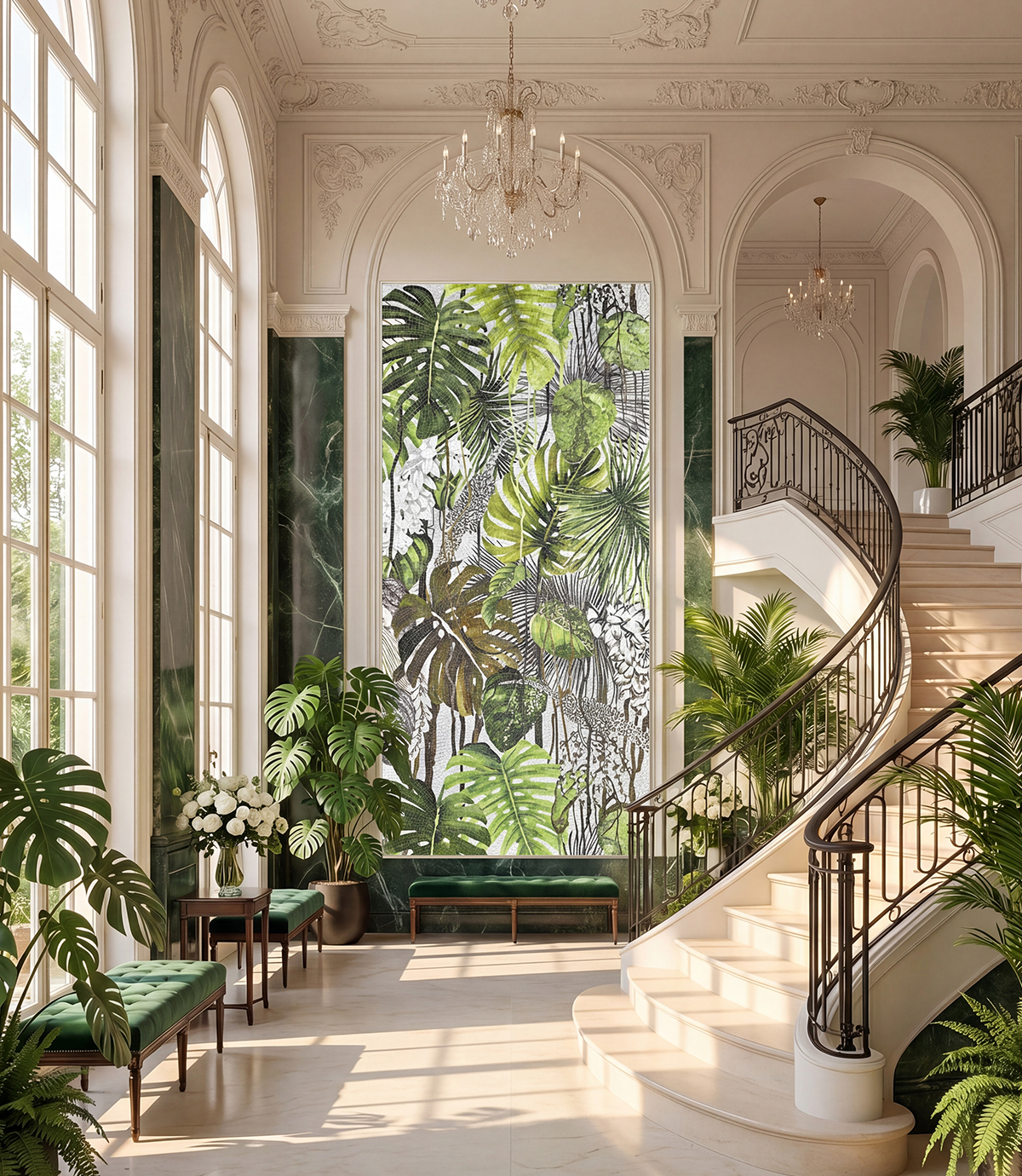 custom artistic mosaic wall for luxury residential interior