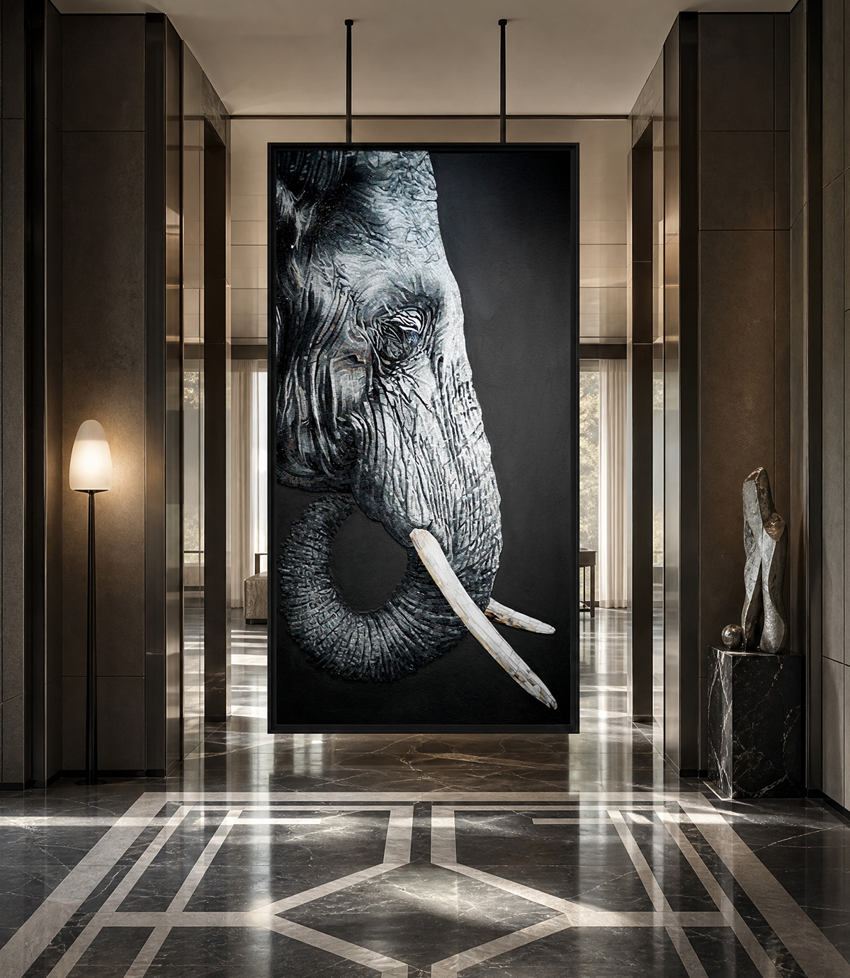mosaic feature wall for elevator lobby interior