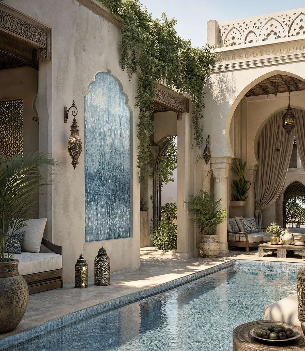 outdoor architectural artistic mosaic wall