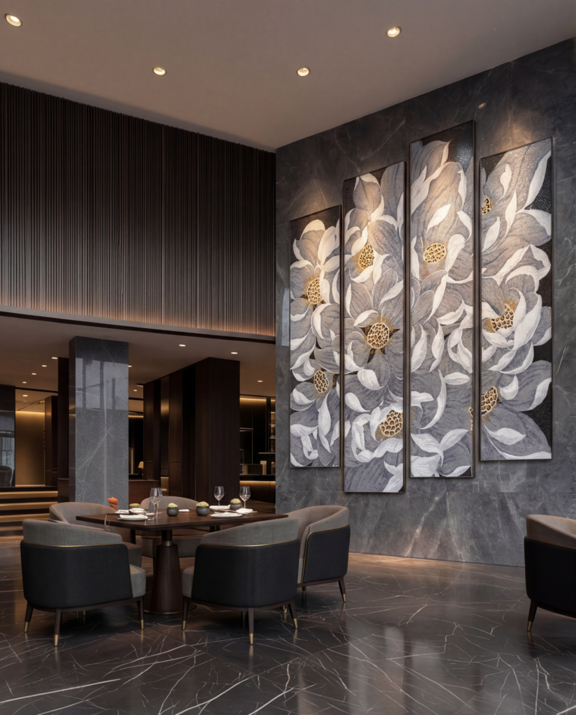 Floral Mosaic Wall Art: 7 Breathtaking Designs That Turn Walls Into Gardens 14 JP602 S 莲梦归来 休息区2 右 1