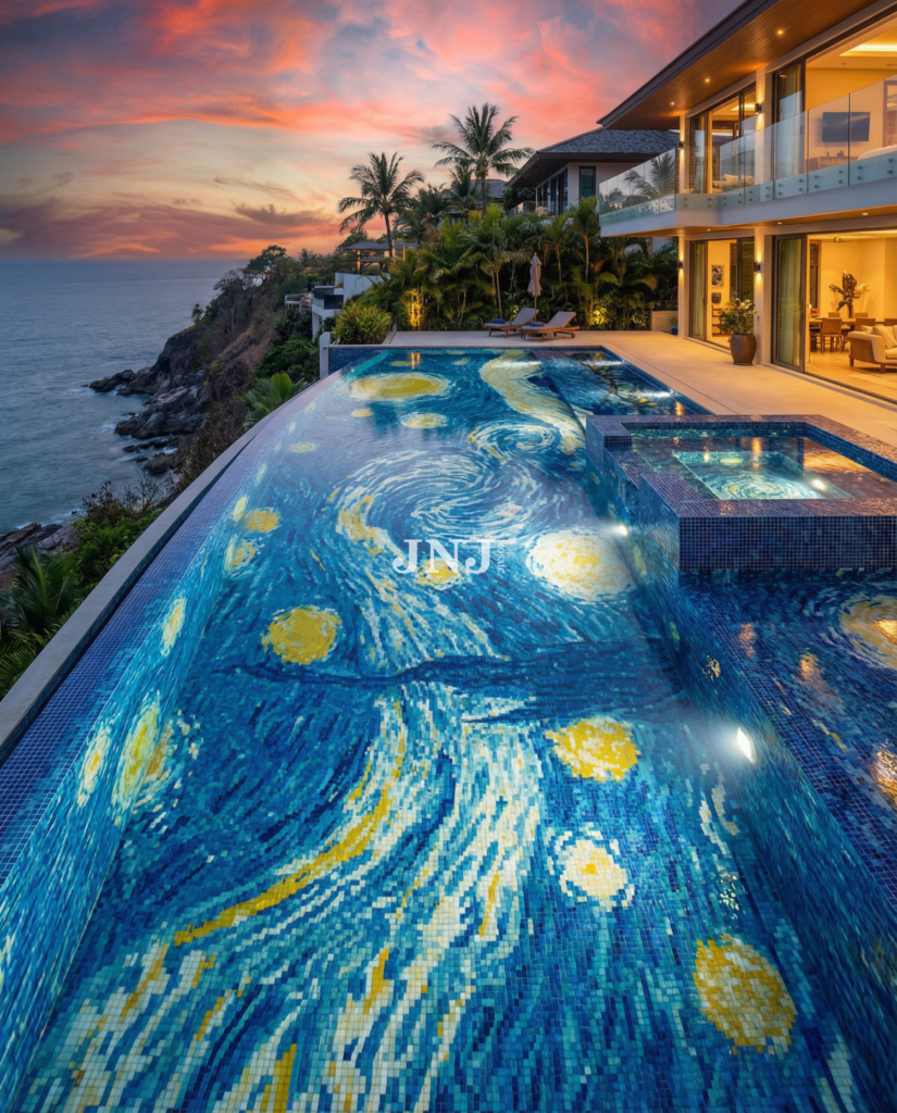 Starry Night inspired artistic mosaic pool concept