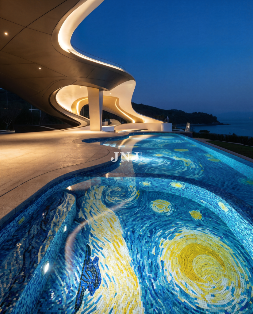 Starry Night inspired artistic mosaic pool concept