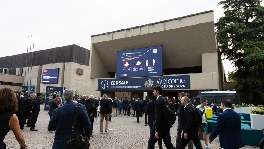 Visitors arriving at the CERSAIE 2026 entrance at BolognaFiere