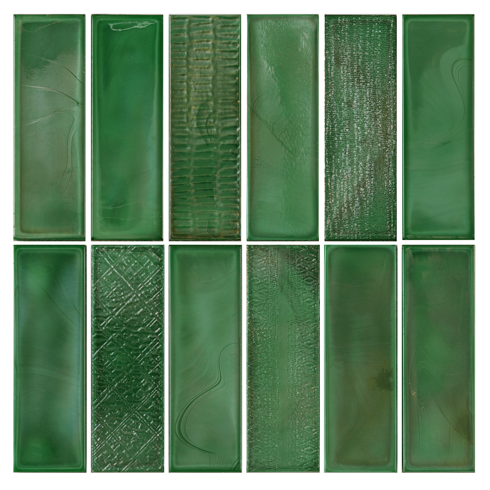 MXHR-027 deep green rectangular mosaic with mixed smooth and textured surfaces