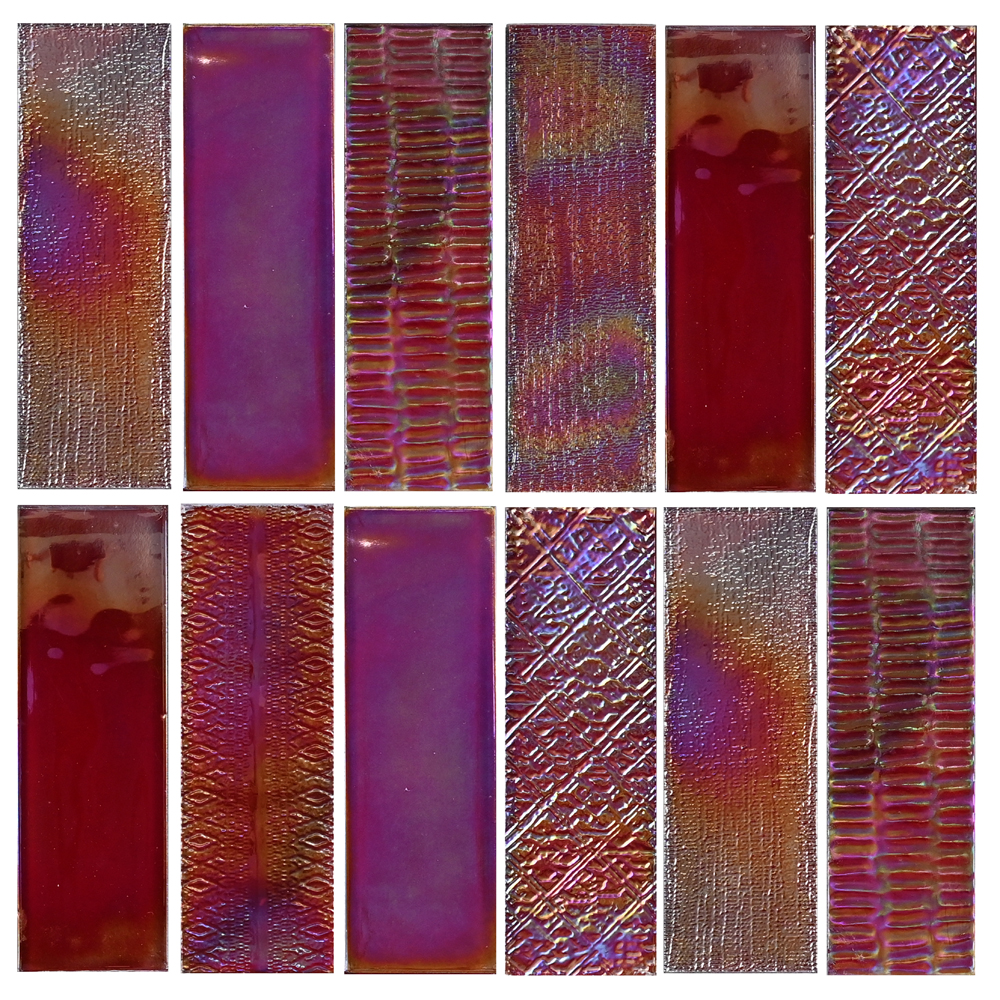 MXHR-037 burgundy rectangular mosaic with copper, violet and textured reflective finishes