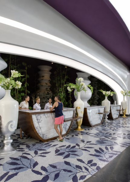 Purple botanical lobby mosaic flooring at Vikingen Infinity Resort & Spa