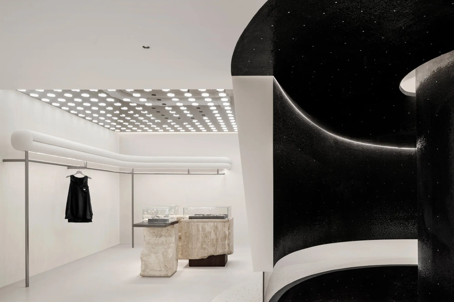 MOON.F luxury resale retail space with bespoke mosaic interior design