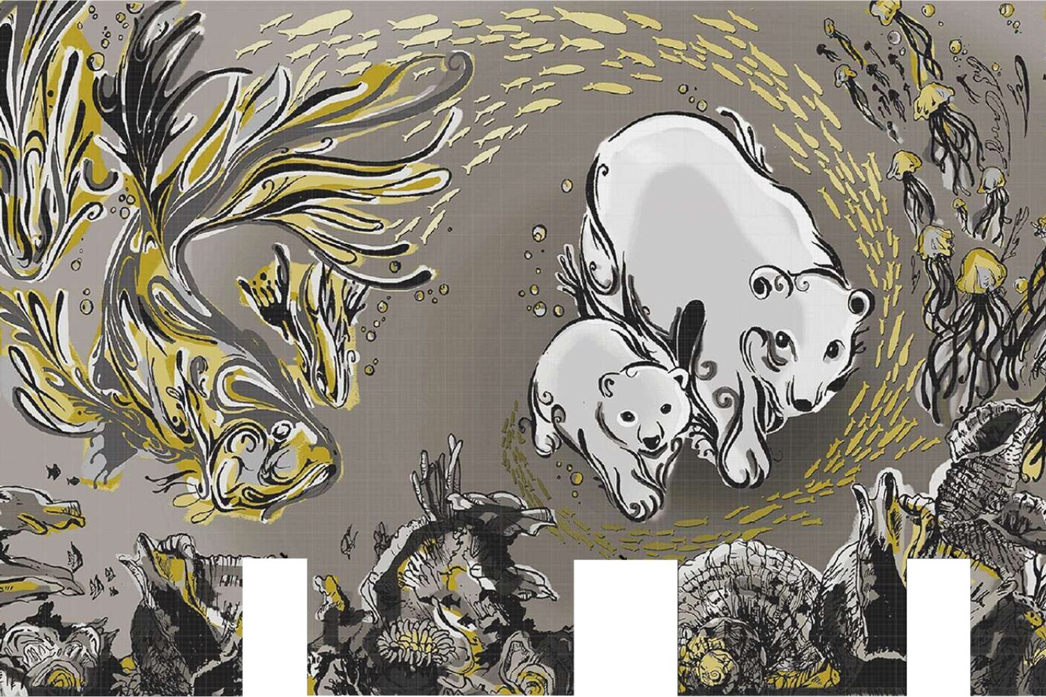 RT1 Polar Bear in the Sea of Fish mosaic mural at Star Residences by JNJ MOSAIC