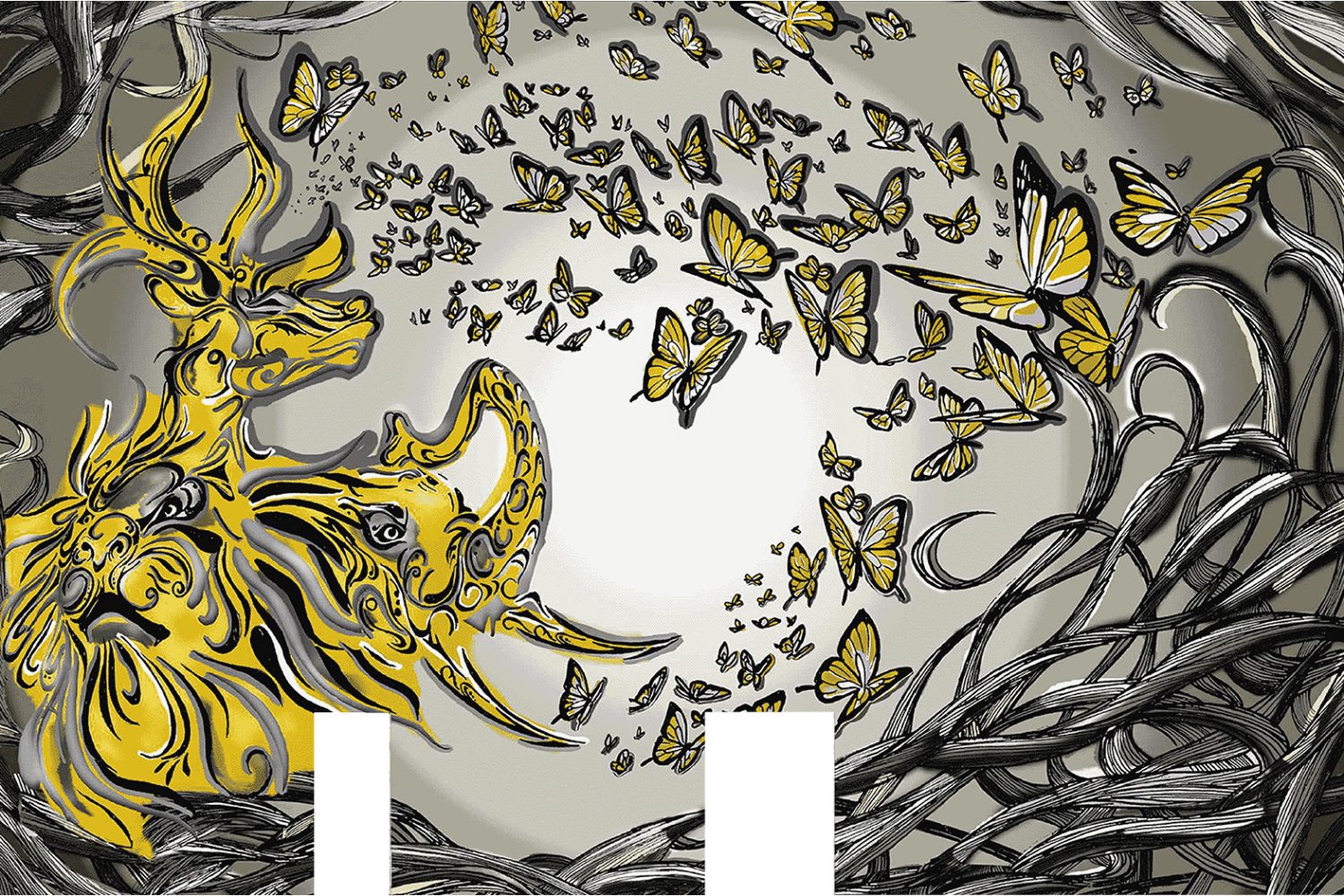 RT2 Mysterious Animals and Flying Butterflies custom glass mosaic wall by JNJ MOSAIC