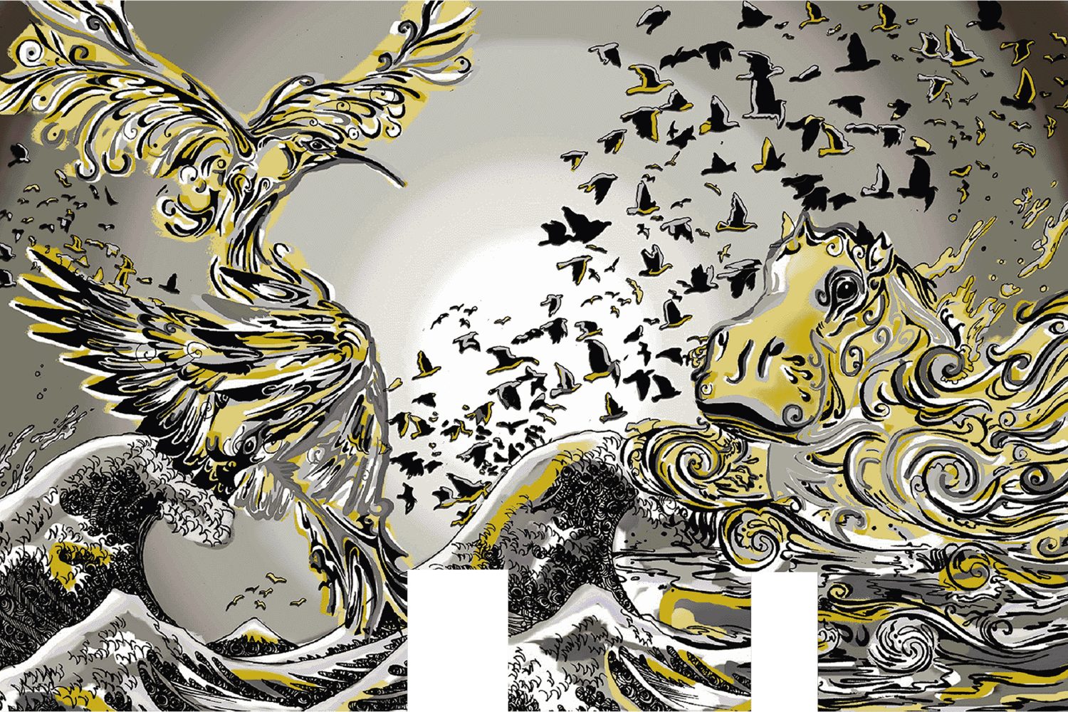 RT3 Hippopotamus and Flocks of Birds artistic mosaic facade design at Star Residences