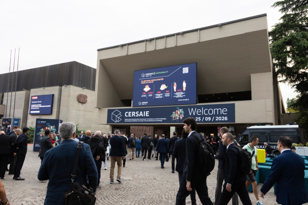 Visitors arriving at the CERSAIE 2026 entrance at BolognaFiere