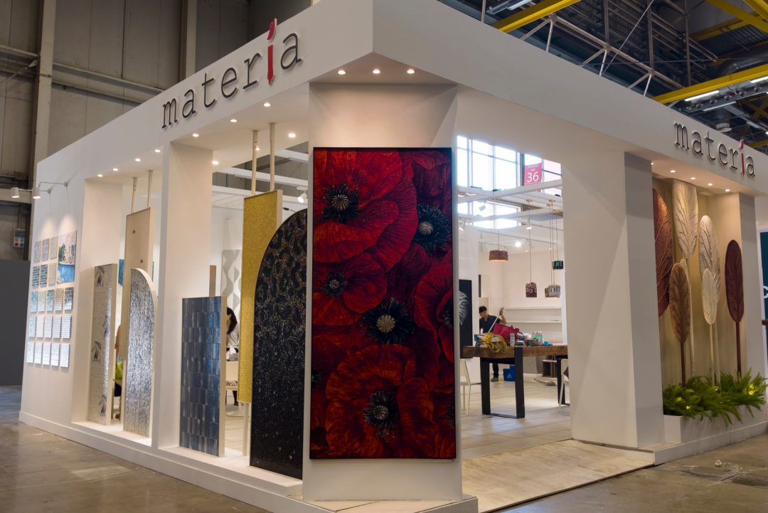 JNJMosaic booth featuring Crimson Bloom at CERSAIE 2026