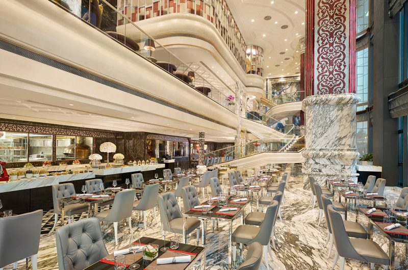 glass mosaic wall in restaurant interior